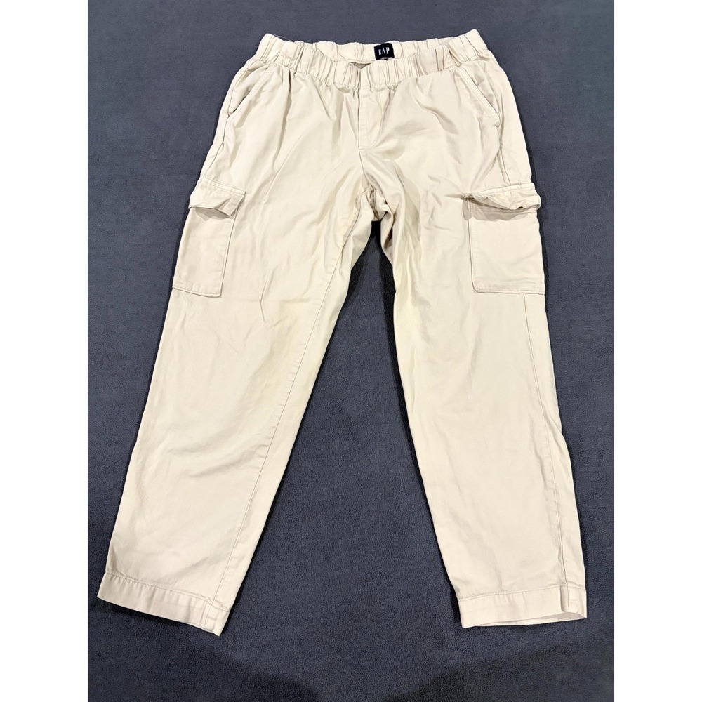 Gap Cargo Pants Womens Large Beige High Rise Tapered Leg Elastic Waist Hiking